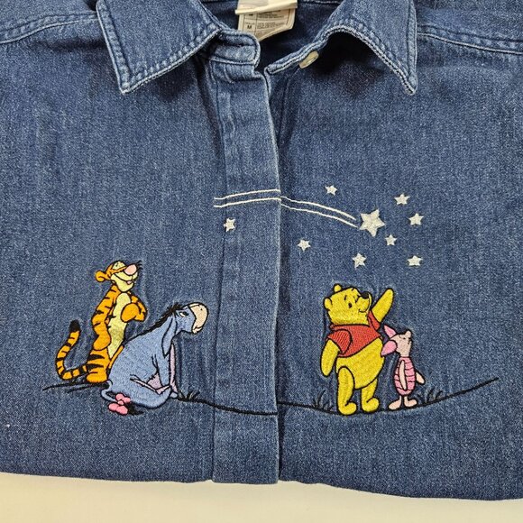 Disney Store Denim Shirt Winnie The Pooh Tigger Eeyore Piglet Embroidery Medium - Picture 1 of 9